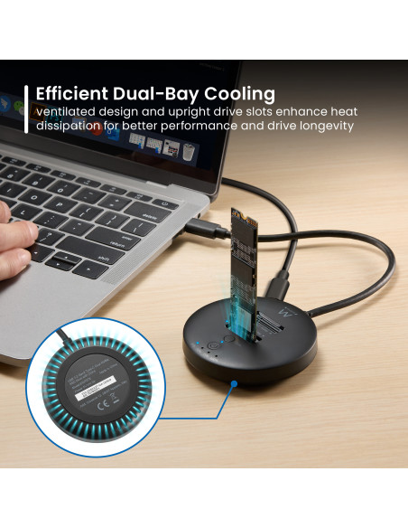 EWENT Docking Station USB 3.2 Gen2 Dual Bay SSD NVMe SSD, função de cl