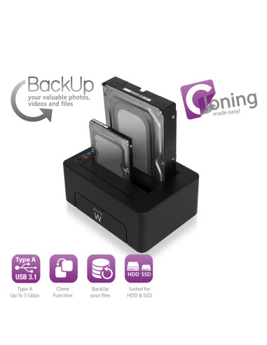 EWENT Dockstation Dupla USB 3.2 Gen 1 para HDD/SSD SATA de 2.5 e 3.5 p