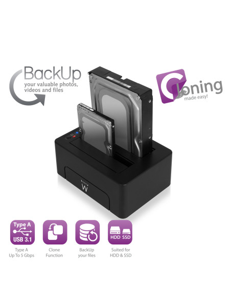 EWENT Dockstation Dupla USB 3.2 Gen 1 para HDD/SSD SATA de 2.5 e 3.5 p