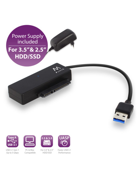 EWENT Cabo Adaptador USB 3.2 Gen 1 para SSD/HDD SATA de 2.5/3.5" com A