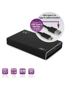 EWENT Caixa Externa para HDD/SSD USB 3.2 Gen 2 USB C de 2.5", cabo USB 2