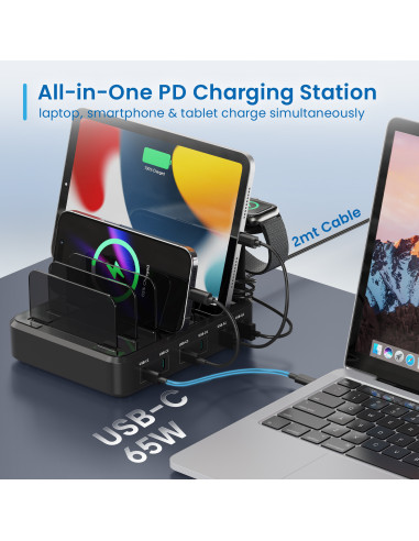 EWENT Estação de Carregamento 6 portas USB, 130W para Portáteis, Table