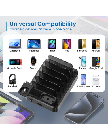 EWENT Estação de Carregamento 6 portas USB, 130W para Portáteis, Table