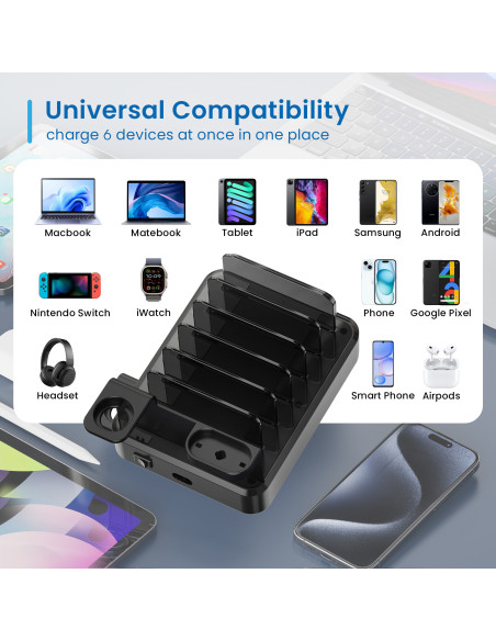 EWENT Estação de Carregamento 6 portas USB, 130W para Portáteis, Table