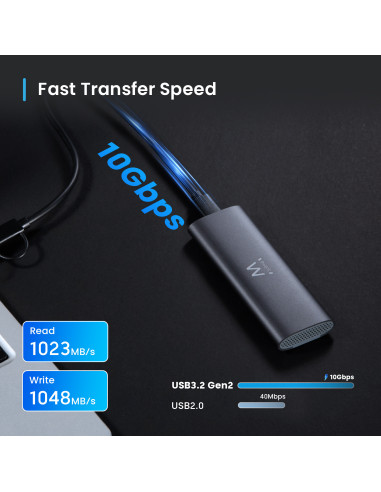 EWENT Caixa Externa USB 3.2 Gen2 USB-C M.2 NVMe&SATA SSD Screwless, Ca
