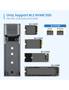 EWENT Caixa Externa USB 3.2 Gen2 USB-C M.2 NVMe SSD Screwless, Cabo US 2
