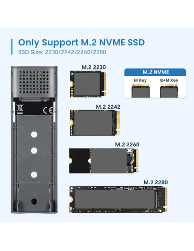 EWENT Caixa Externa USB 3.2 Gen2 USB-C M.2 NVMe SSD Screwless, Cabo US