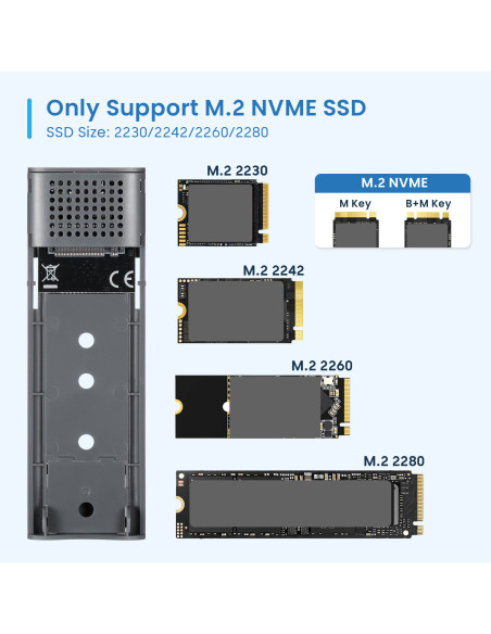 EWENT Caixa Externa USB 3.2 Gen2 USB-C M.2 NVMe SSD Screwless, Cabo US