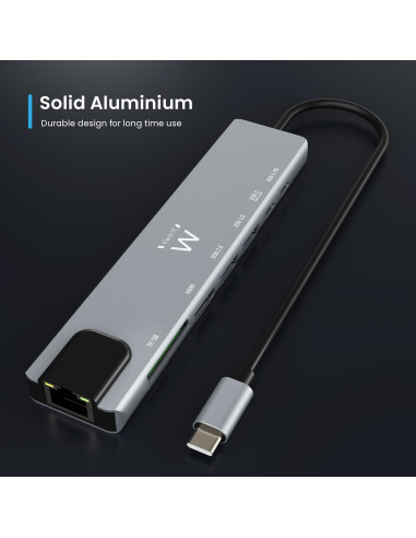 EWENT Dock Multiporta USB-C 8 em 1 USB 3.2 Gen 1 USB-C, HDMI 4K, PD 87