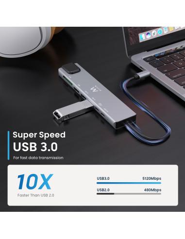 EWENT Dock Multiporta USB-C 8 em 1 USB 3.2 Gen 1 USB-C, HDMI 4K, PD 87