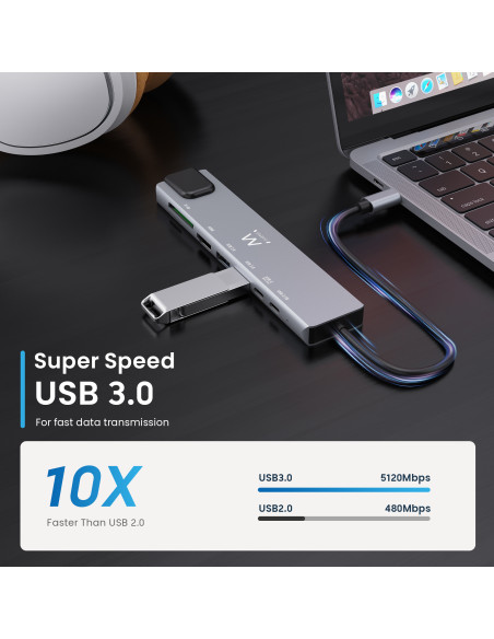 EWENT Dock Multiporta USB-C 8 em 1 USB 3.2 Gen 1 USB-C, HDMI 4K, PD 87