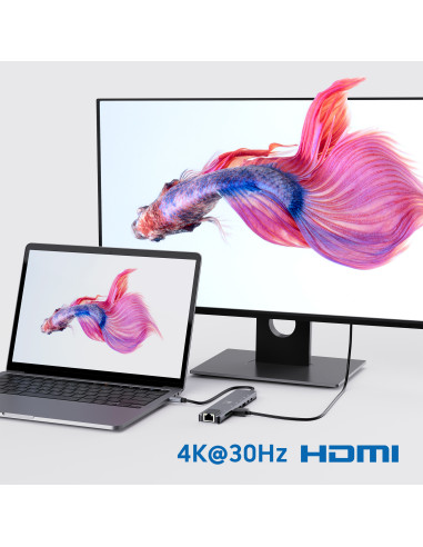 EWENT Dock Multiporta USB-C 8 em 1 USB 3.2 Gen 1 USB-C, HDMI 4K, PD 87
