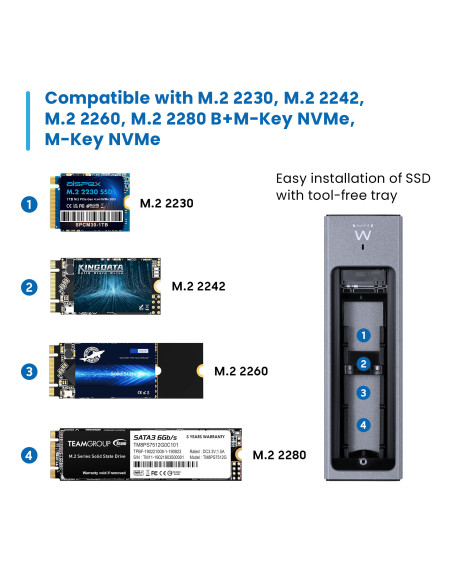 EWENT Caixa Externa USB 3.2 Gen2 USB C M.2 NVMe SSD, Cabo USB C e USB