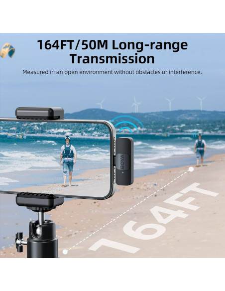 Microfone de Lapela BOYA BY-V10 (1 TX + 1 RX) Ultracompact 2.4GHz Wireless USB-C Preto