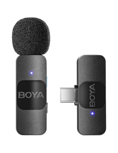 Microfone de Lapela BOYA BY-V10 (1 TX + 1 RX) Ultracompact 2.4GHz Wireless USB-C Preto