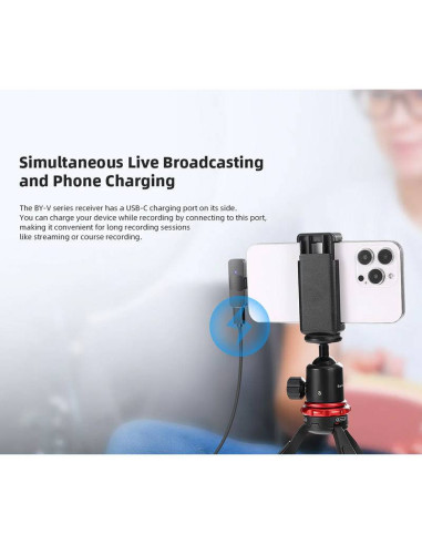 Microfone de Lapela BOYA BY-V10 (1 TX + 1 RX) Ultracompact 2.4GHz Wireless USB-C Preto