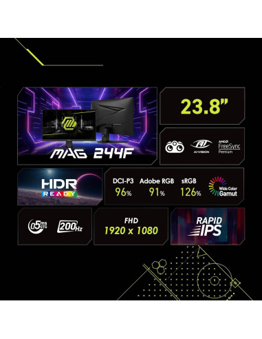 Monitor MSI MAG 244F IPS 23.8" FHD 16:9 200Hz FreeSync Premium